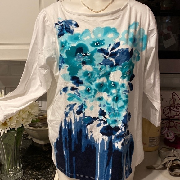 - j womens Jones New York casual stretch 3/4 sleeve plus size top 2x - Picture 1 of 3